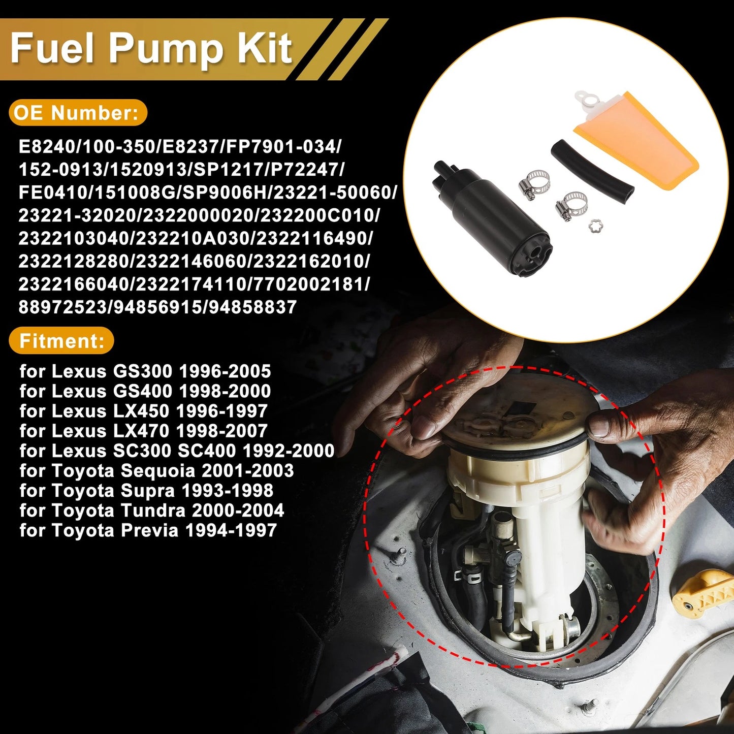 Set of 2 Fuel Pumps for Lexus GS300 (1996–2005) Replaces E8240 Rubber Electric