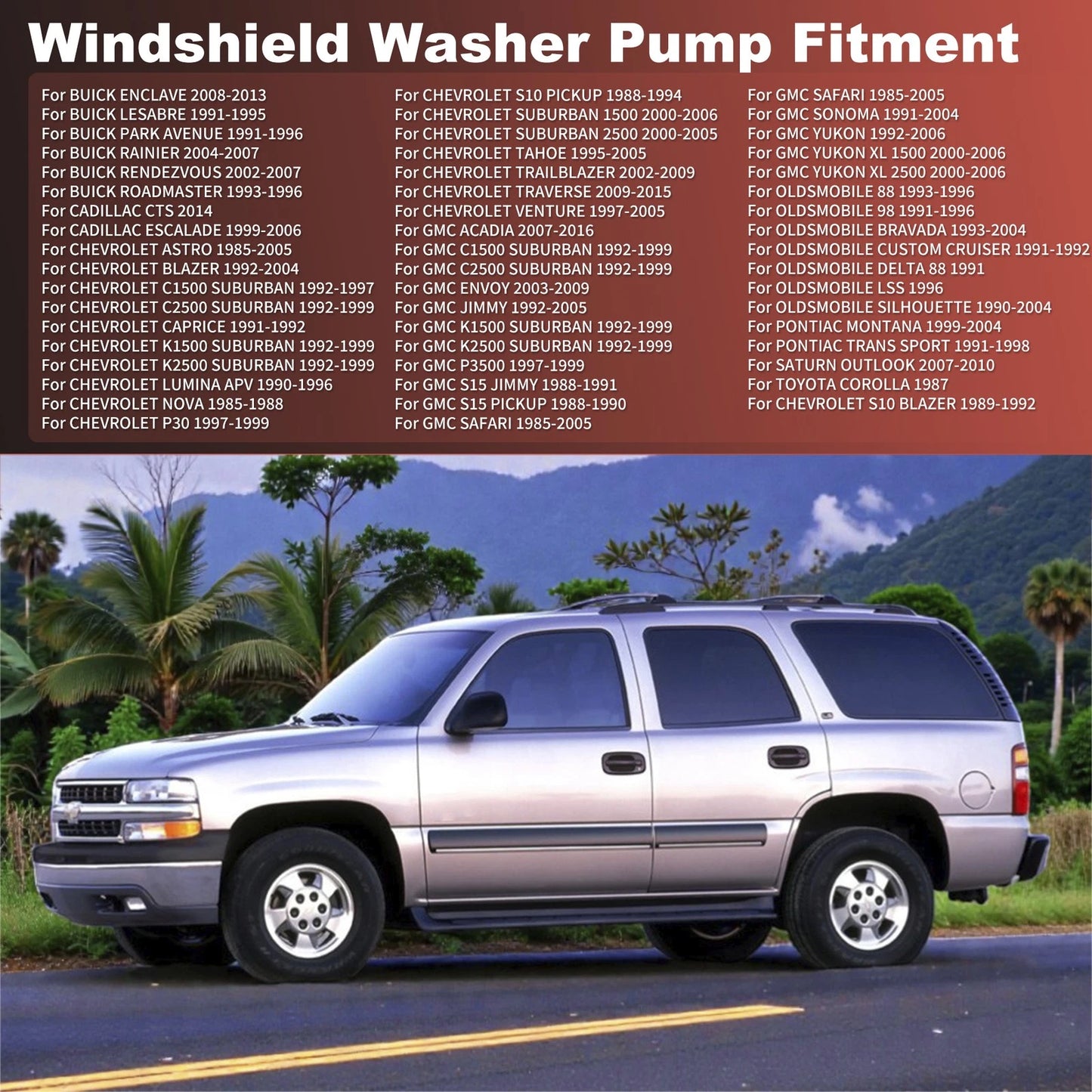 2X Windshield Washer Pump for Chevy GMC Pontiac Oldsmobile (1990–2005)