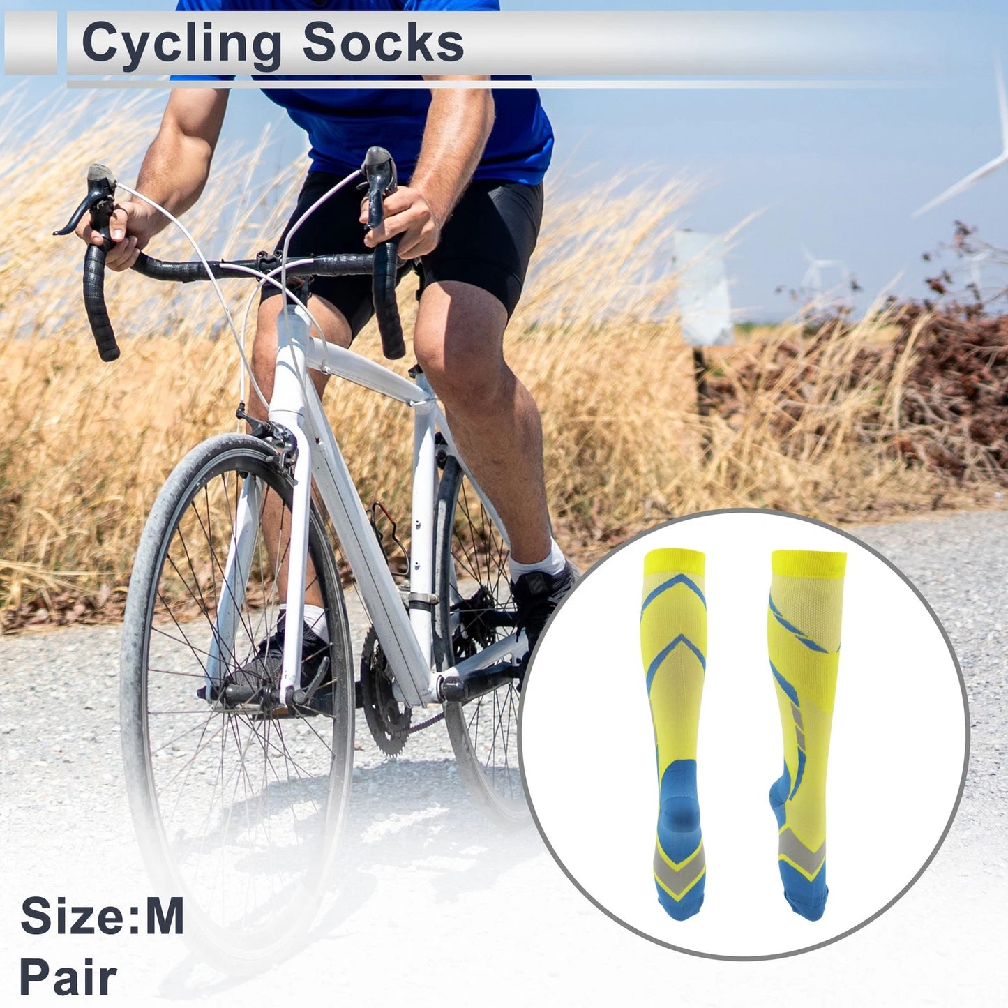 Cycling Socks Shock Absorption Size M High-cut Yellow Blue