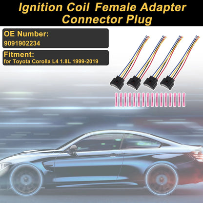 Set of 4 Ignition Coil Connector Plugs for Toyota Corolla (1999–2019) 9091902234