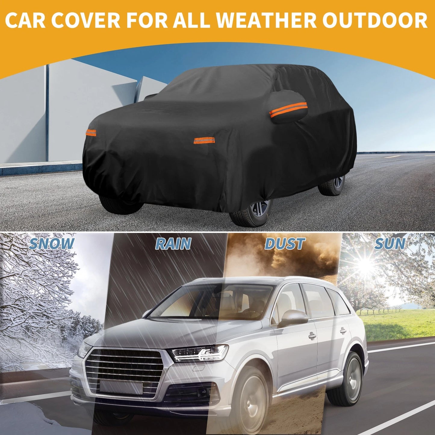 Car Cover Waterproof All Weather for Audi Q3 (2012–2022) Black 190T-PU