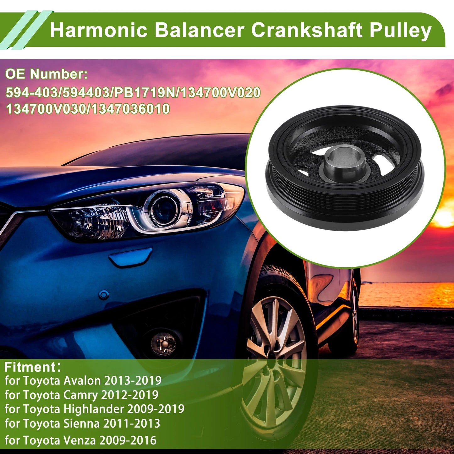 Engine Harmonic Balancer Crank Pulley for Toyota Avalon (1995–2000) 594-403 Steel Black