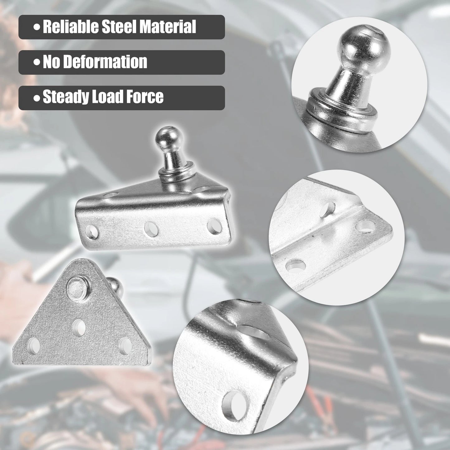 Set of 4 Silver Tone Ball Stud Mounting Brackets for Gas Strut Shocks