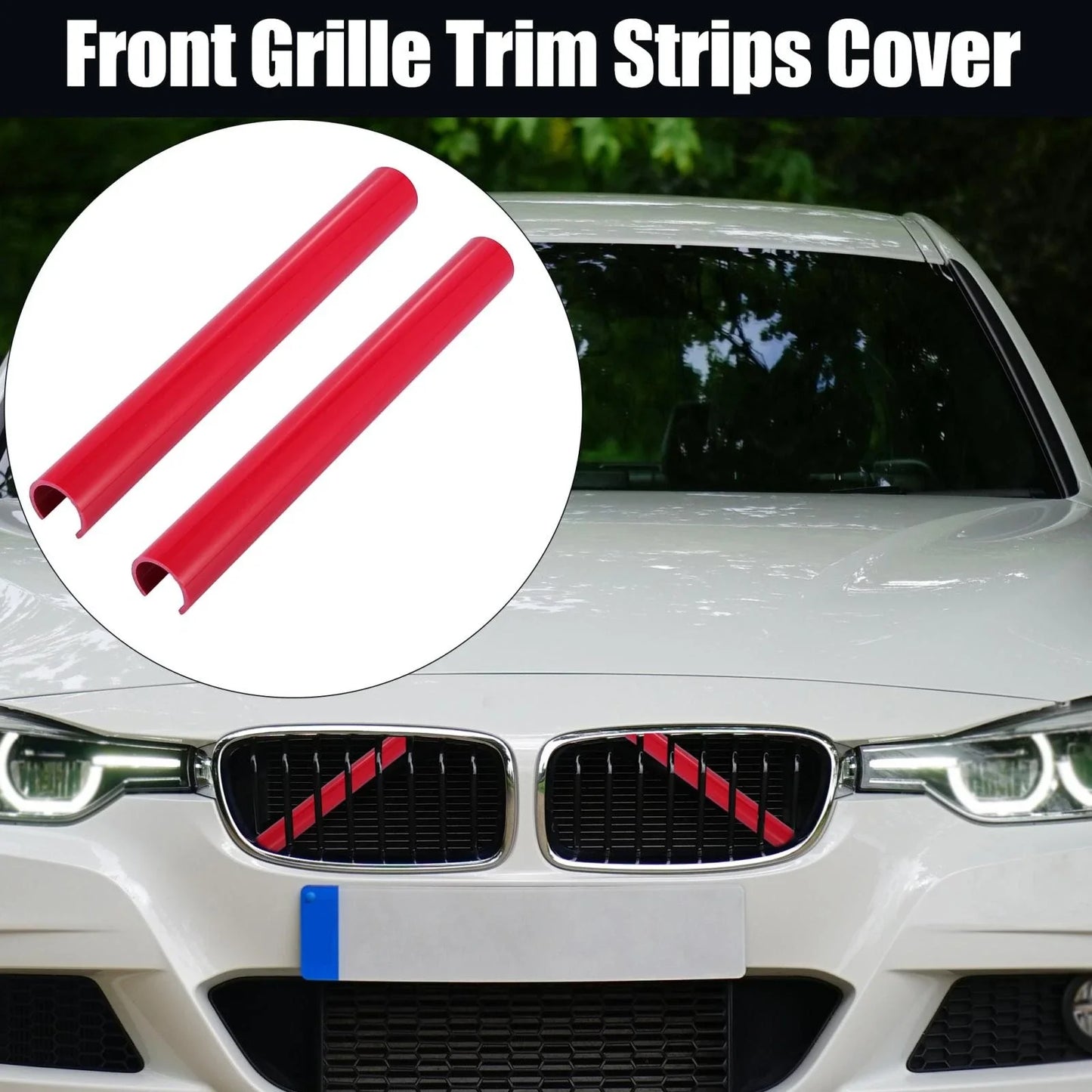 Pair ABS Front Grille Trim Strips Cover Decor Red for BMW 5/6/7 Series
