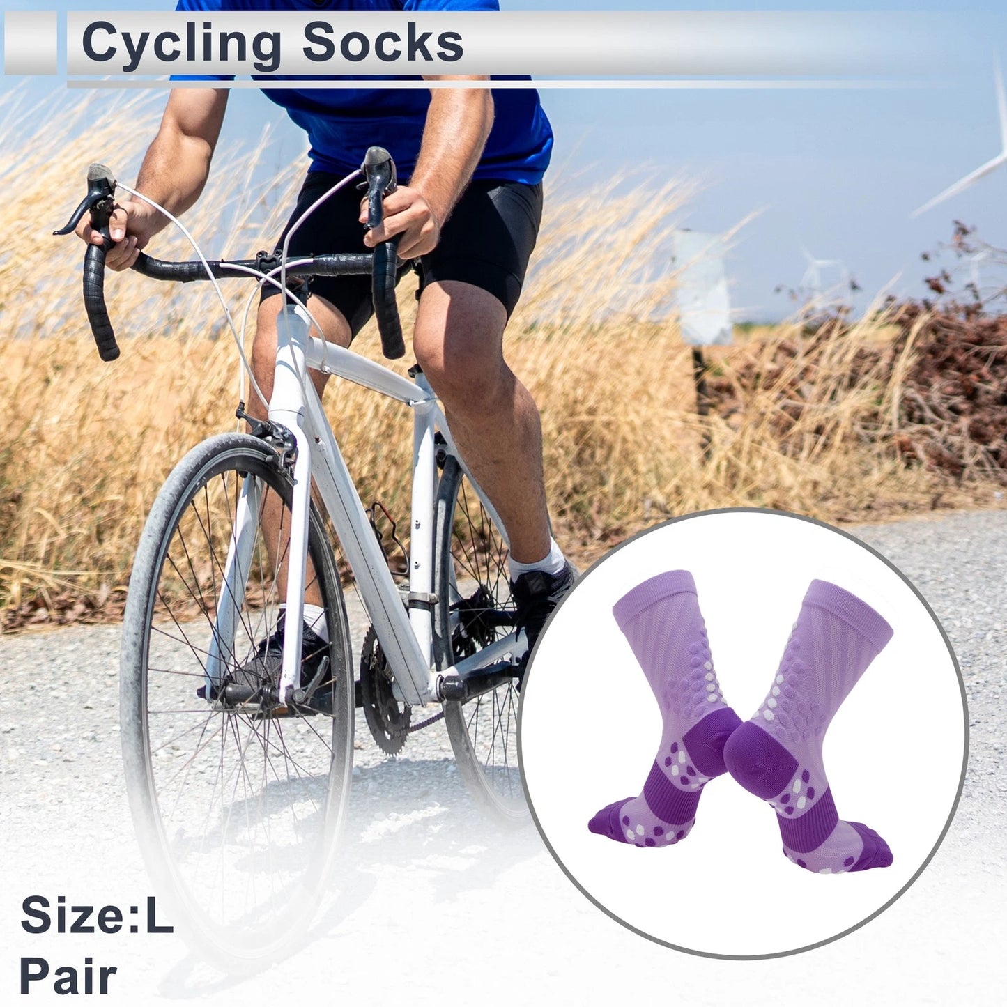 Cycling Socks Quick-Drying Size L Mid-Cut Purple (2023)