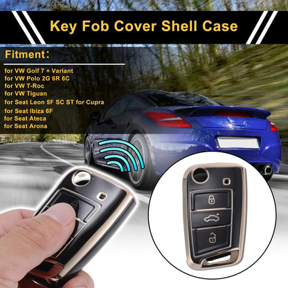 TPU Key Fob Shell Cover Case for VW Golf 7 (2013–2023) - Black Gold Tone