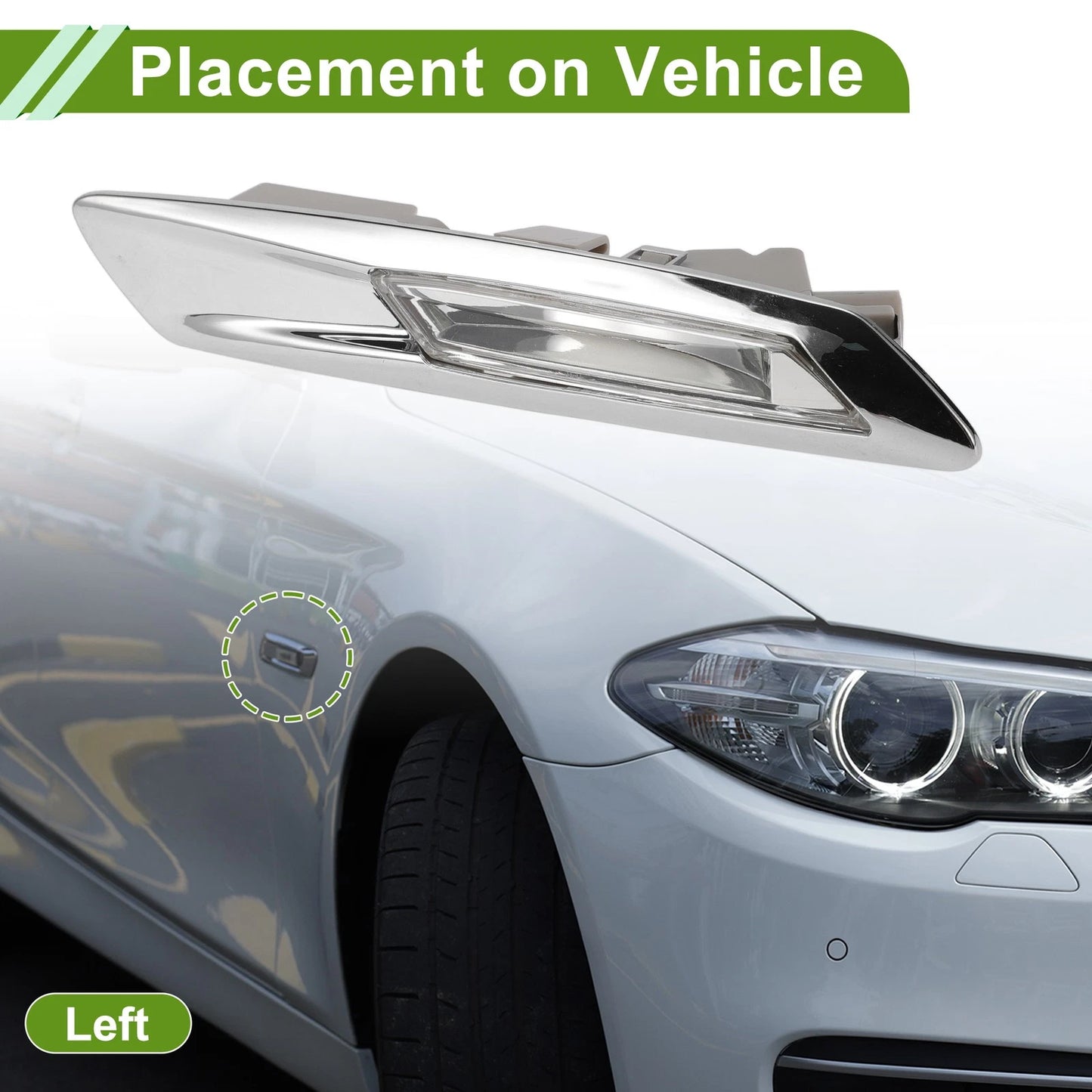 Left Side Marker Light Cover for BMW 535i (2011–2013) 63137154167 Silver Tone