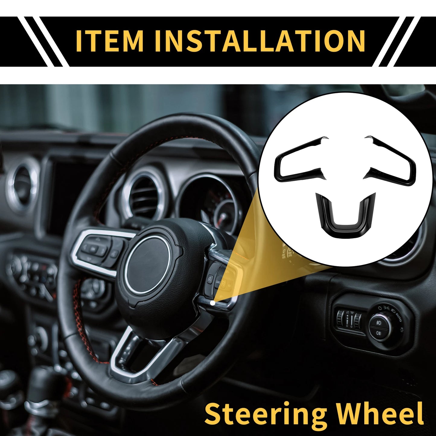 Set of 1 Steering Wheel Cover Trim for Jeep Wrangler JL JLU (2018–2024) Black