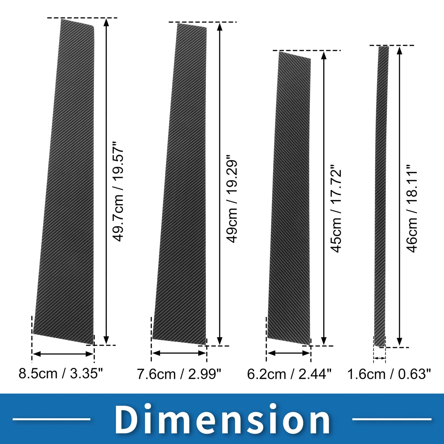 8 Pcs Door Pillar Window Trim for VW Touran (2004–2015) Carbon Fiber Black