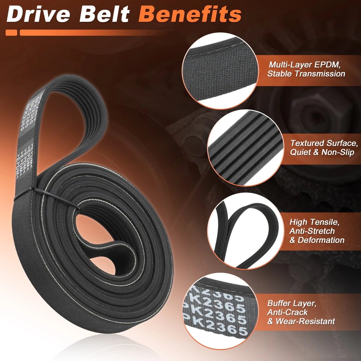 Serpentine Belt 6PK2365 for Chevy Silverado, Suburban, GMC Sierra, Yukon