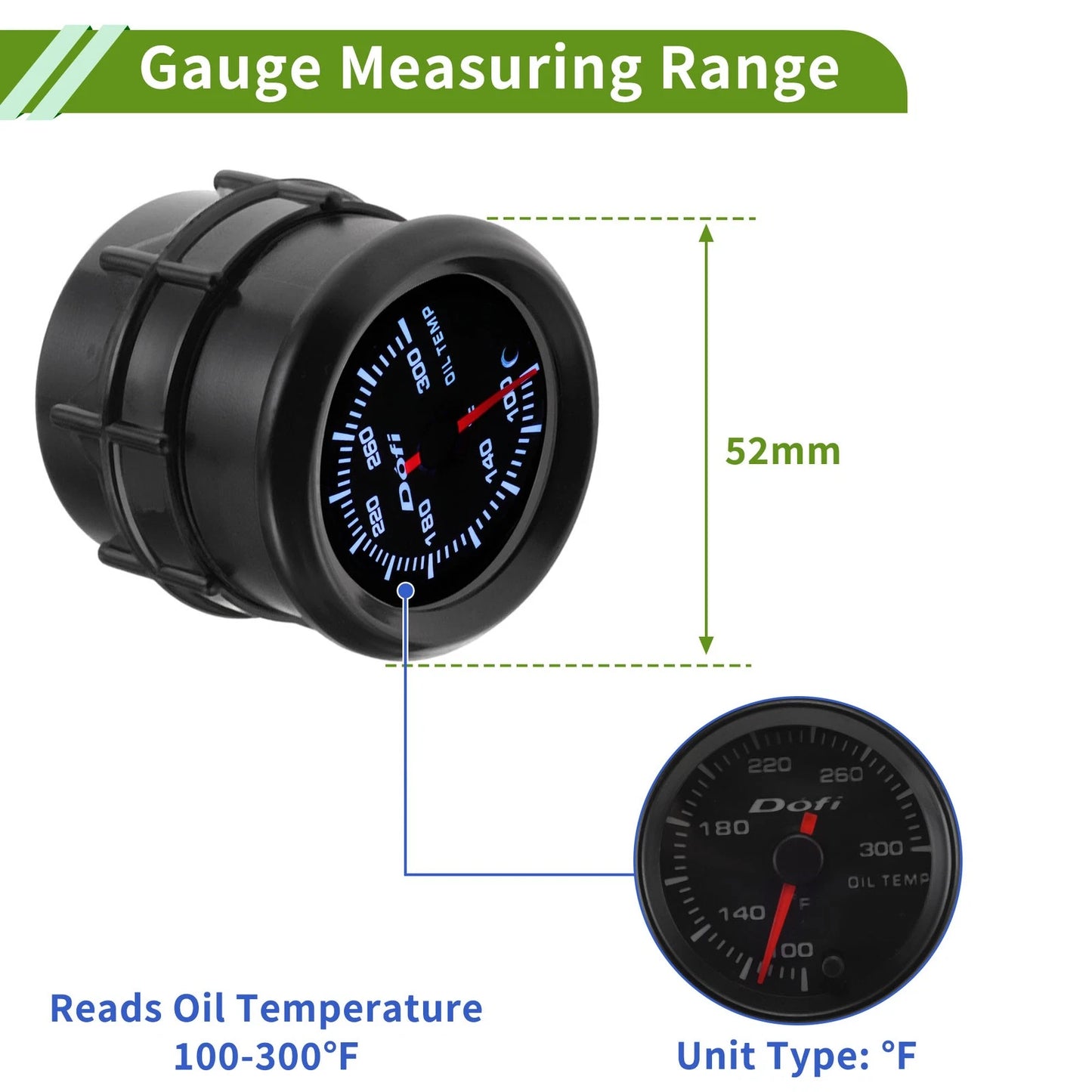 52mm Oil Temperature Gauge Kit 100-300°F for Universal Applications