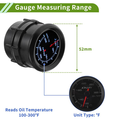 52mm Oil Temperature Gauge Kit 100-300°F for Universal Applications
