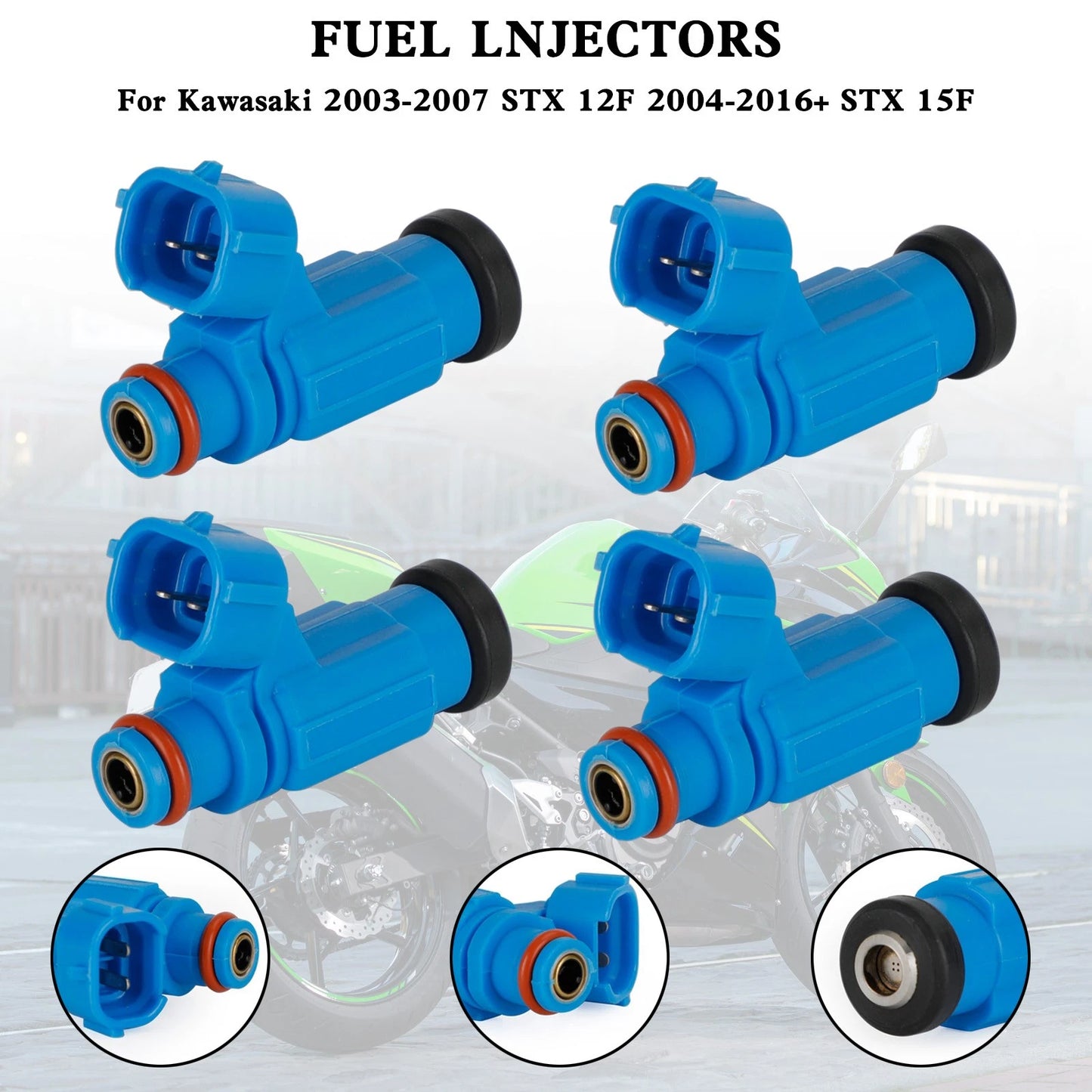 Set of 4 Fuel Injectors 49033-3707 for Kawasaki STX 12F (2003–2007) STX 15F (2004–2016)