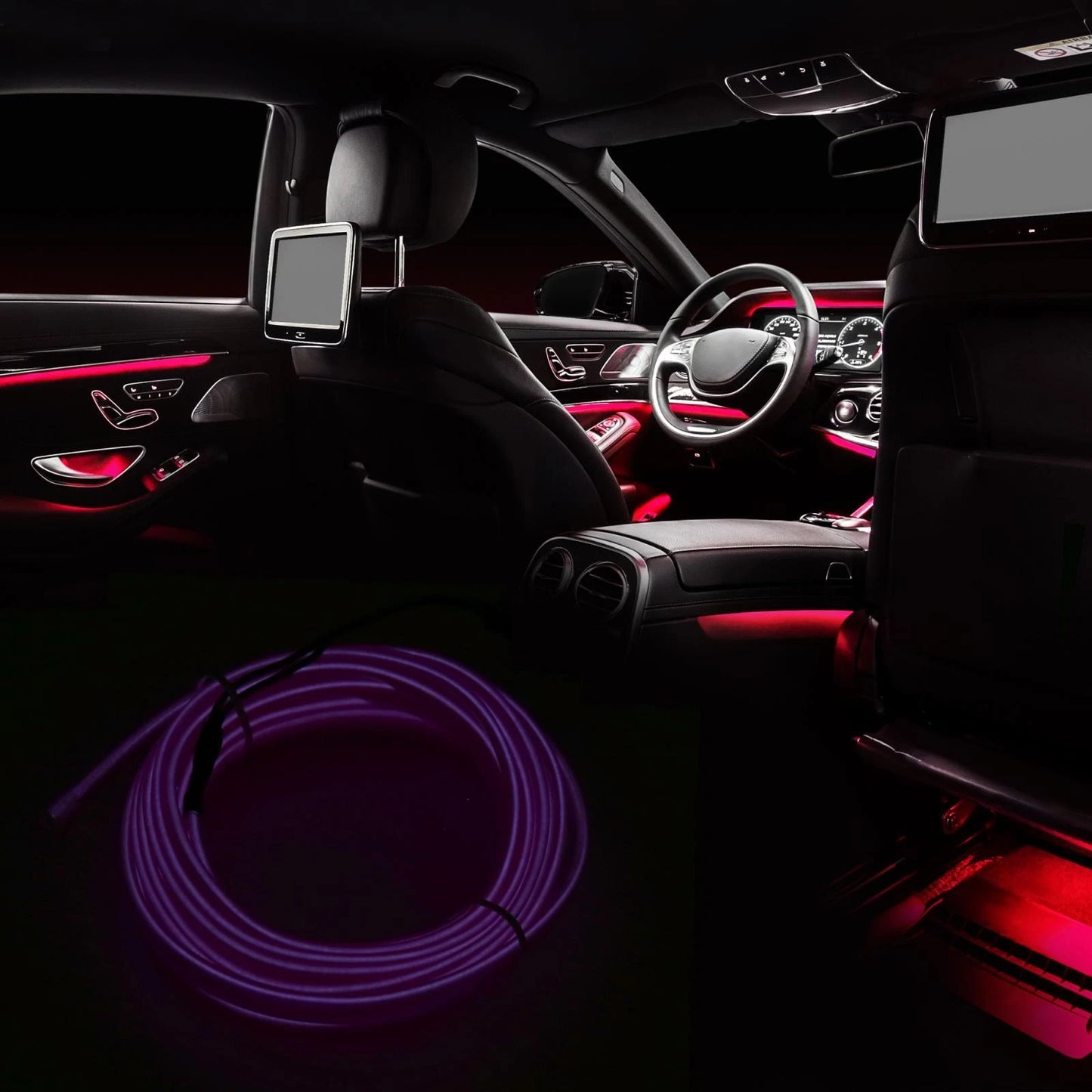 2M Neon EL Wire String Strip Tube Purple Light for Car Interior