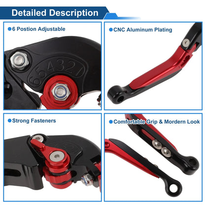 Brake Clutch Levers for Suzuki GSXR1000 (2009–2019) Black Red Handle 1 Pair