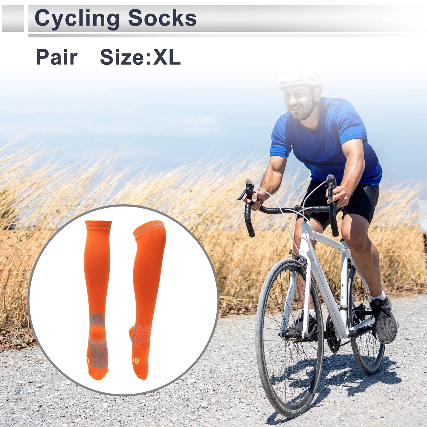 Cycling Socks Anti-Slip Size XL Polka Dot Orange Light Blue