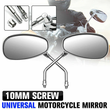 Chrome Motorcycle Oval Rearview Side Mirrors 10mm for Cruiser Chopper