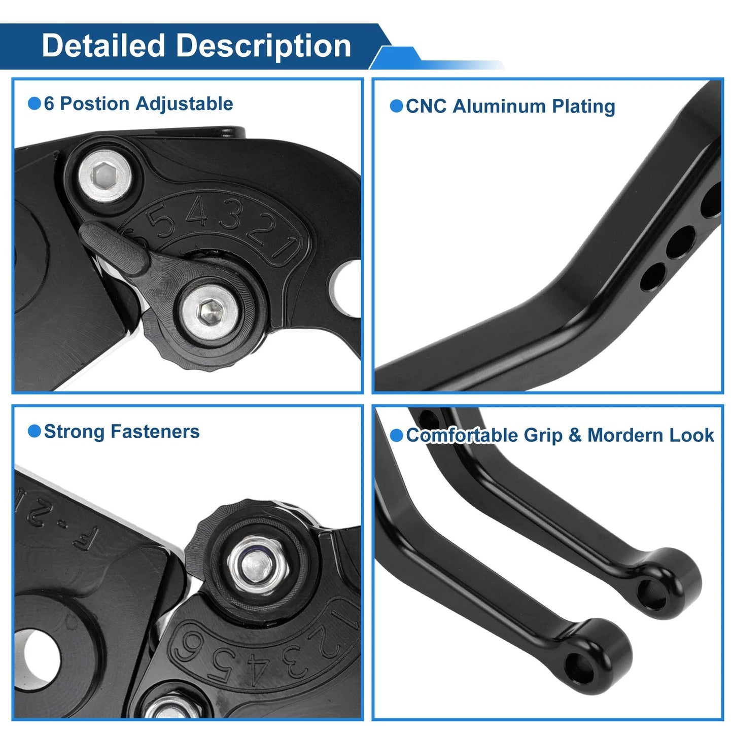 6 Position Adjustable Brake Clutch Levers for Kawasaki Z650 (2017–2023) Solid Black