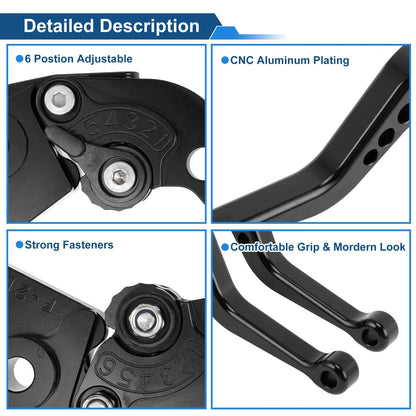 6 Position Adjustable Brake Clutch Levers for Kawasaki Z650 (2017–2023) Solid Black