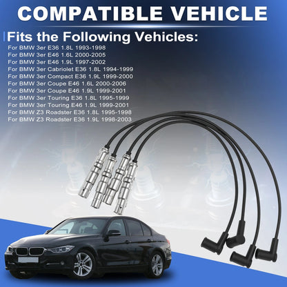 Set of 4 Spark Plug Wires for BMW 3 Series E36 1.8L (1993–1998) Replaces 12121709206