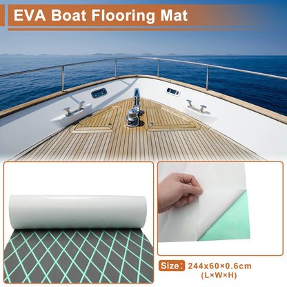 Self-Adhesive Boat Flooring Strip 96"L x 24"W Dark Gray with Green Line