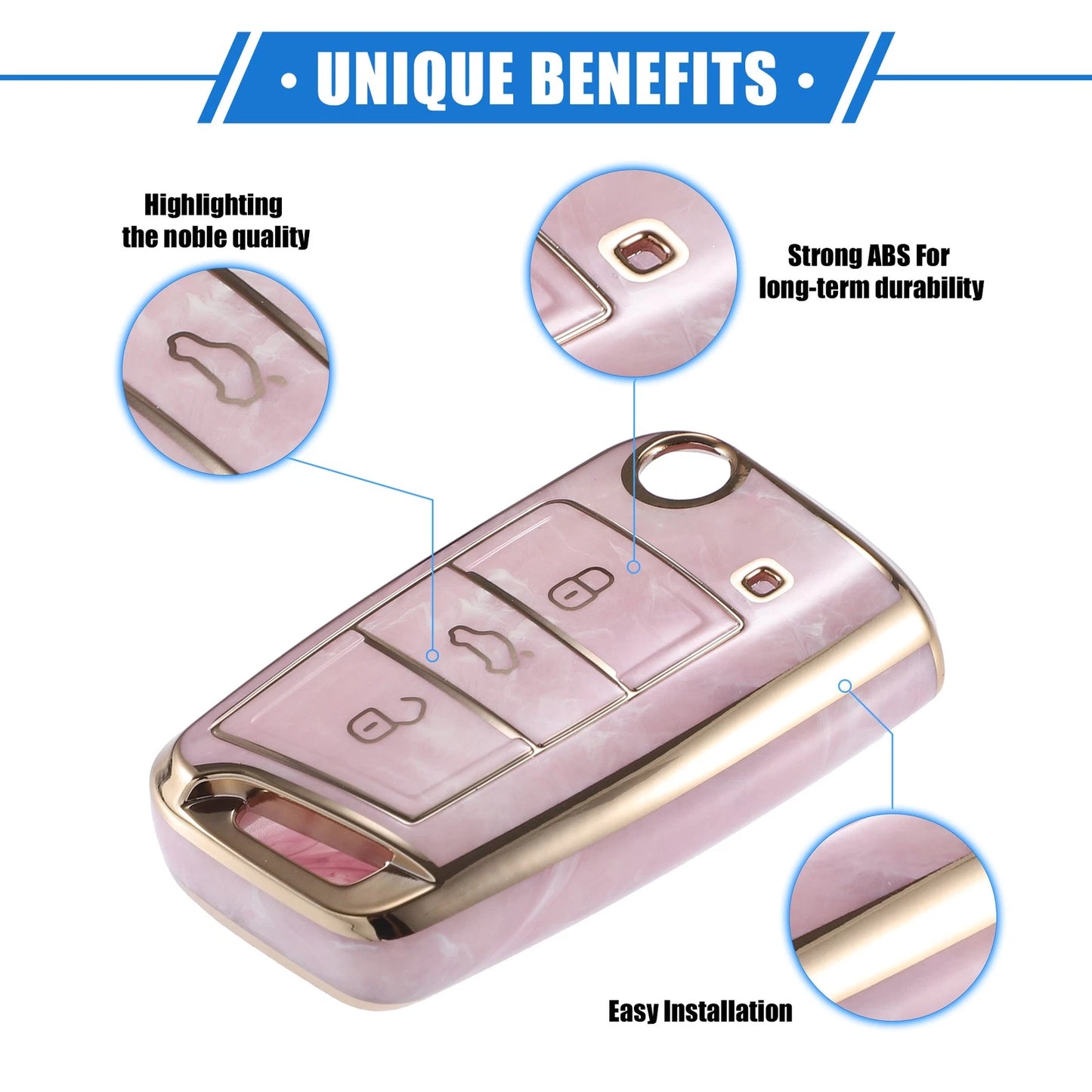 3X Remote Key Fob Case Cover for Volkswagen Golf 7 (2013–2020) TPU Pink