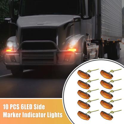 10pcs 6 LED Side Marker Lights for Trailer (12V-24V) Amber Oval