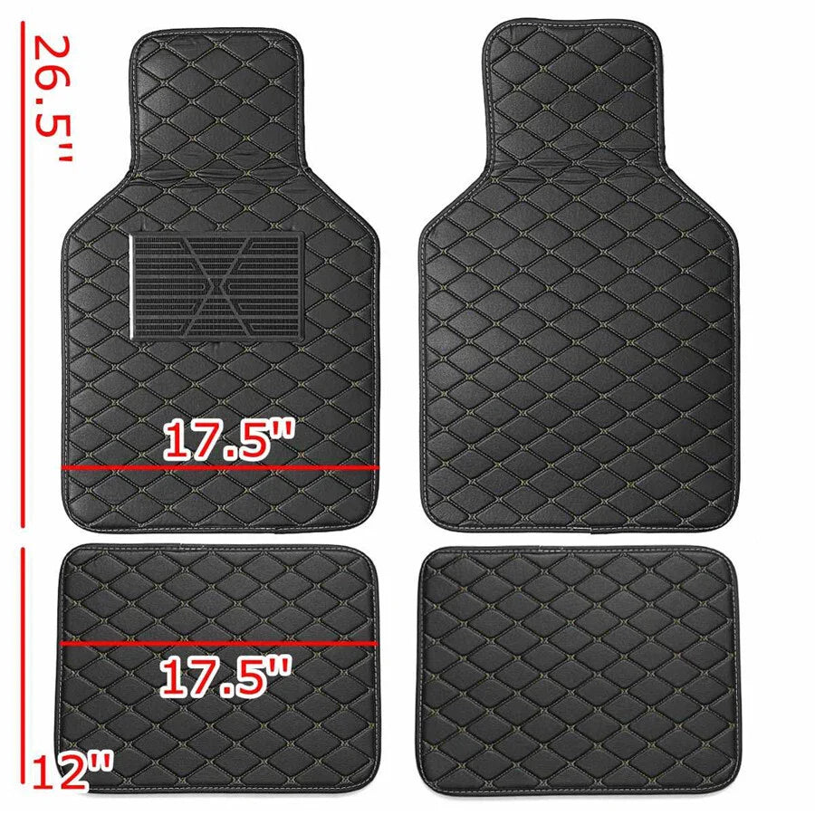 4Pcs Universal Waterproof PU Leather Car Floor Mats Black & Beige