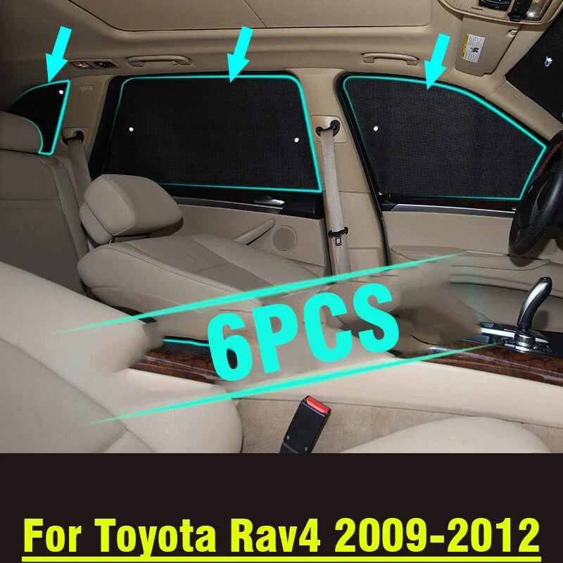 Side Window Sunshade Black Silver 6pcs for Toyota Rav4 (2009–2012)