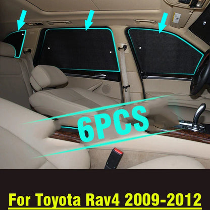 Side Window Sunshade Black Silver 6pcs for Toyota Rav4 (2009–2012)