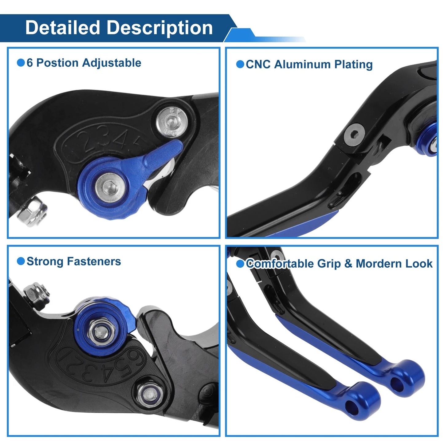 Short/Long Brake Clutch Levers for Yamaha YZF-R1 (2004–2008) Black Blue End