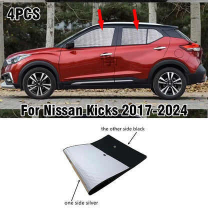 Side Window Privacy Sunshade Black Silver 4 x for Nissan Kicks (2017–2024)