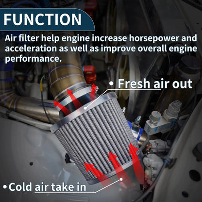 Engine Air Filter with Clamp & Reducing Rings for Universal Fit (76-101mm)