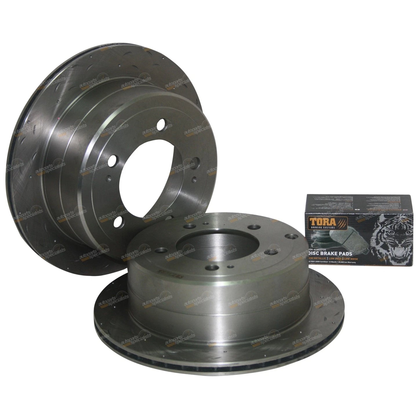 Set of 2 Drilled and Slotted Disc Rotors with Brake Pads for Landcruiser (1998–2007)
