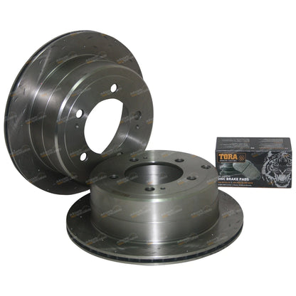 Set of 2 Drilled and Slotted Disc Rotors with Brake Pads for Landcruiser (1998–2007)