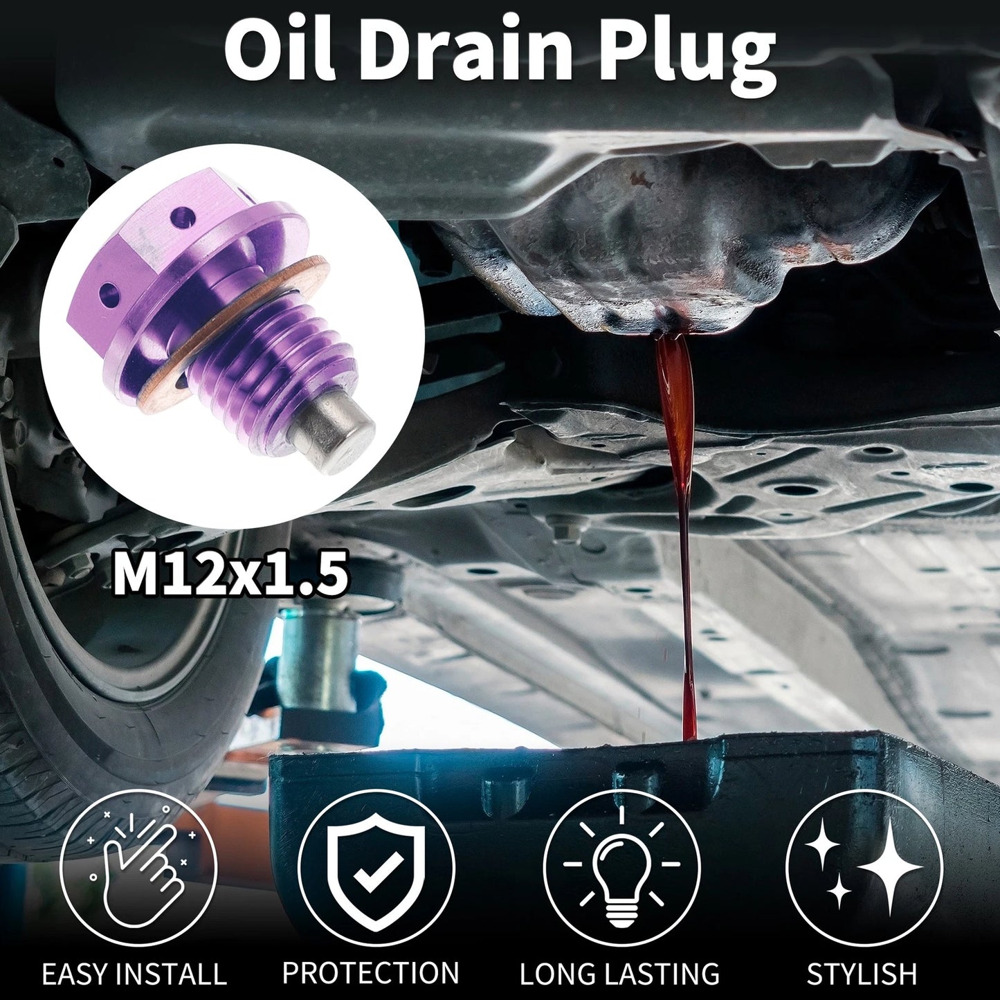 M12x1.5 Magnetic Oil Drain Plug for Various Models (1 Pc) - Titanium Alloy Purple