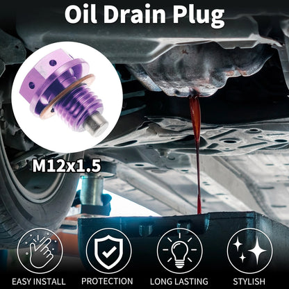 M12x1.5 Magnetic Oil Drain Plug for Various Models (1 Pc) - Titanium Alloy Purple