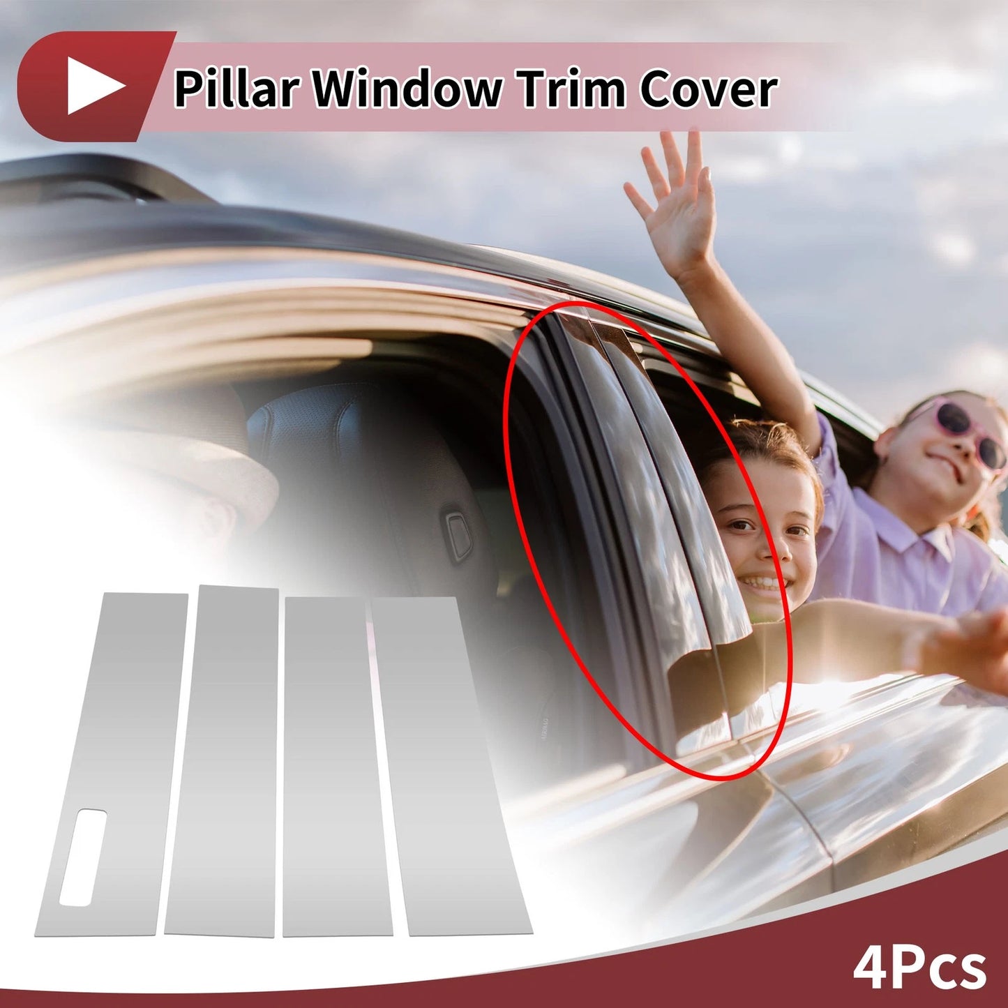 Door Pillar Window Trim Set for Ford F150 (2015–2020) Silver Tone