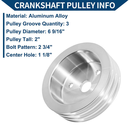 3 SWP Triple-Groove Short Water Pump Crank Pulley for Chevy SBC 265 (1967–1986)