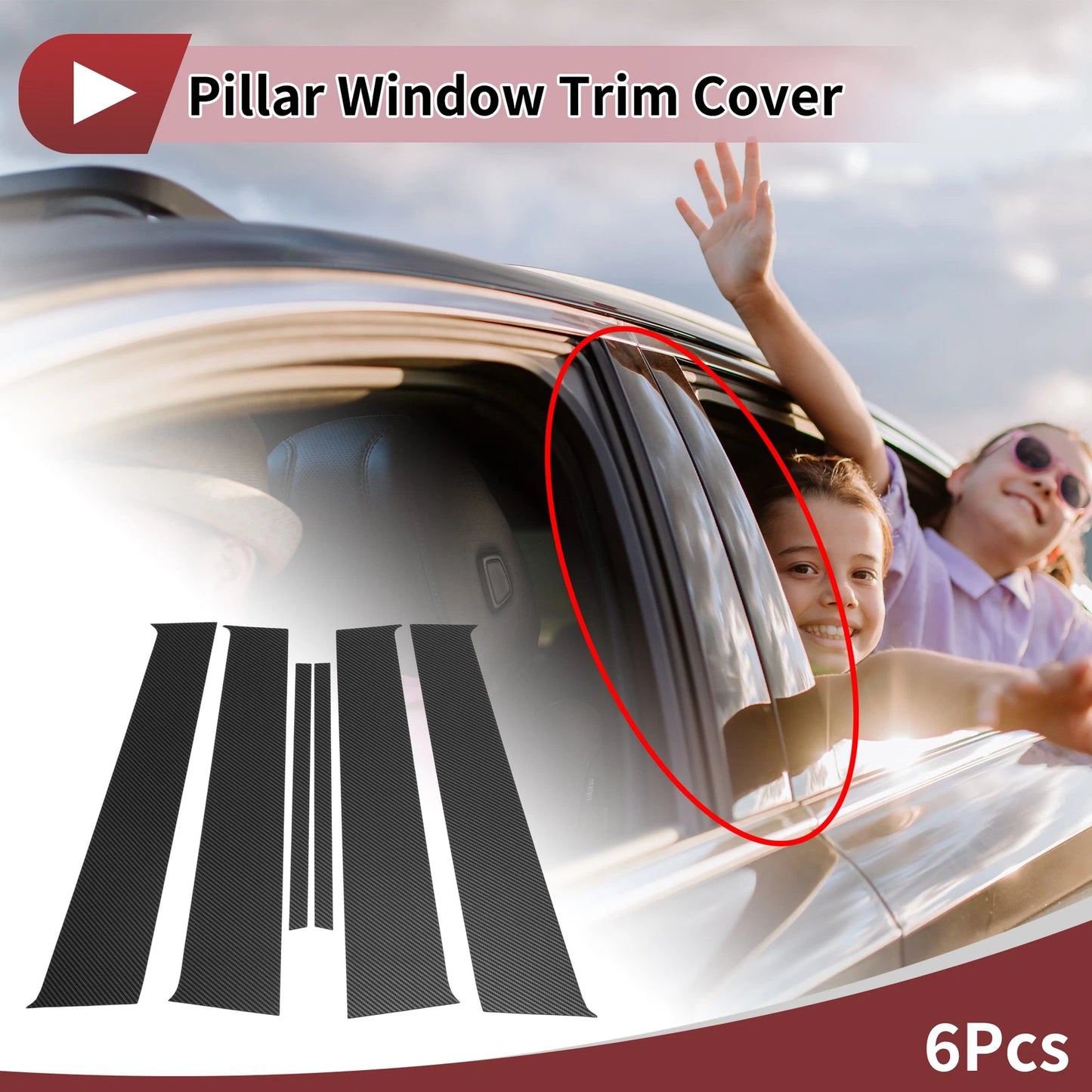 Door Pillar Window Trim for Nissan March (2010–2015) Black Carbon Fiber