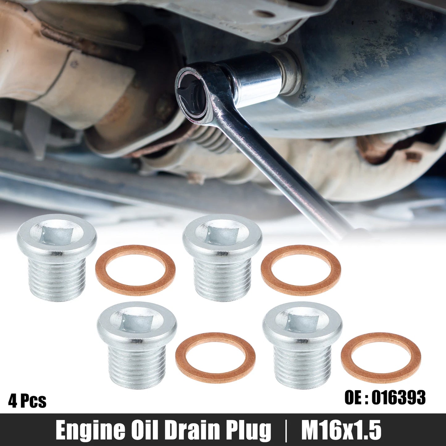 Set of 4 M16x1.5 Engine Oil Drain Plug Screws with Seal Ring for Volvo