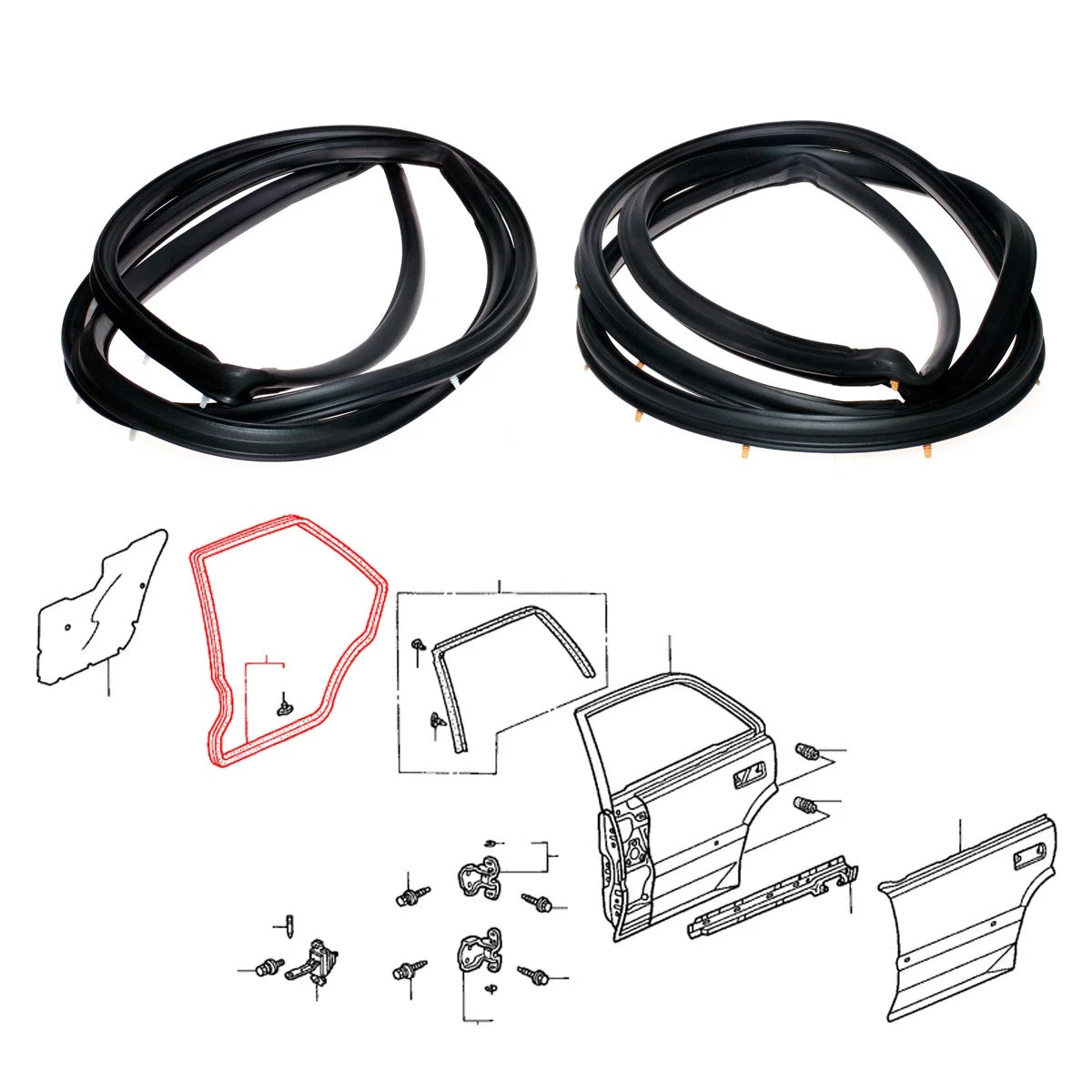 Set of 2 Rear Door Weatherstrip Seals for Honda City 3rd Gen (1996–2002)