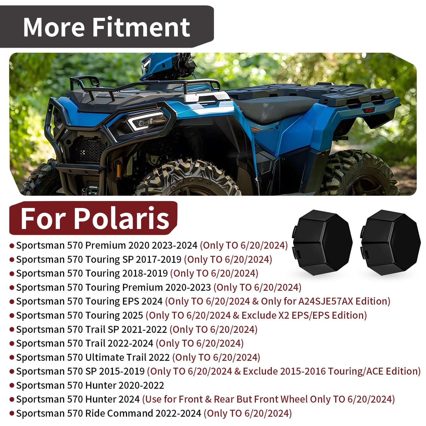 2X Black Hub Covers for Polaris Sportsman 570 (2020–2024)