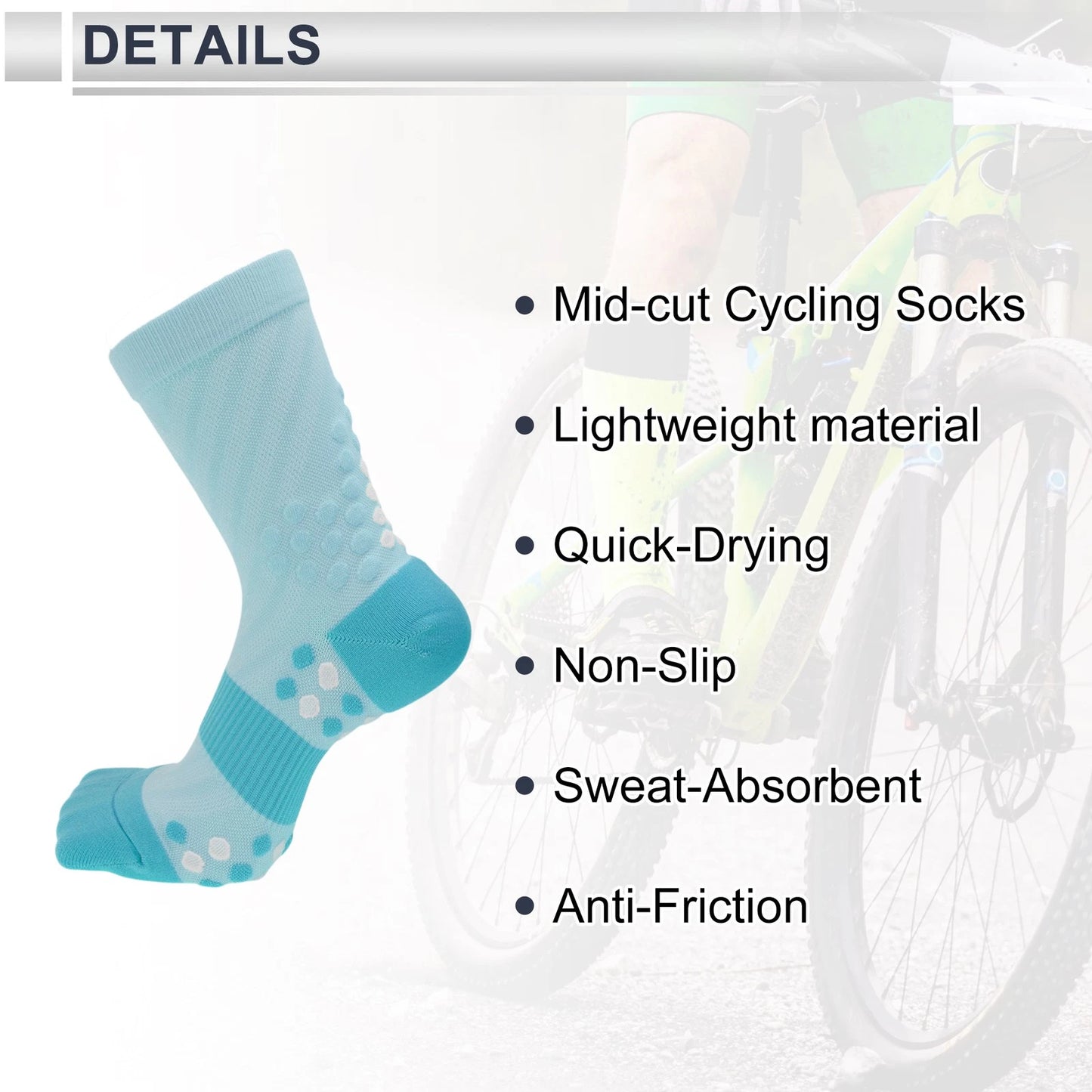 Cycling Socks Non-Slip Size L Mid-Cut Blue (2023)