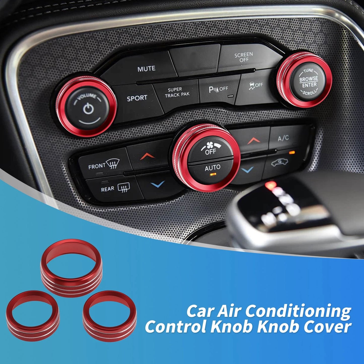 3X Control Switch Knob Button Cover Trim Ring for Dodge Charger (2011–2023) Red