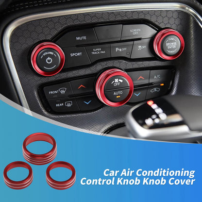3X Control Switch Knob Button Cover Trim Ring for Dodge Charger (2011–2023) Red