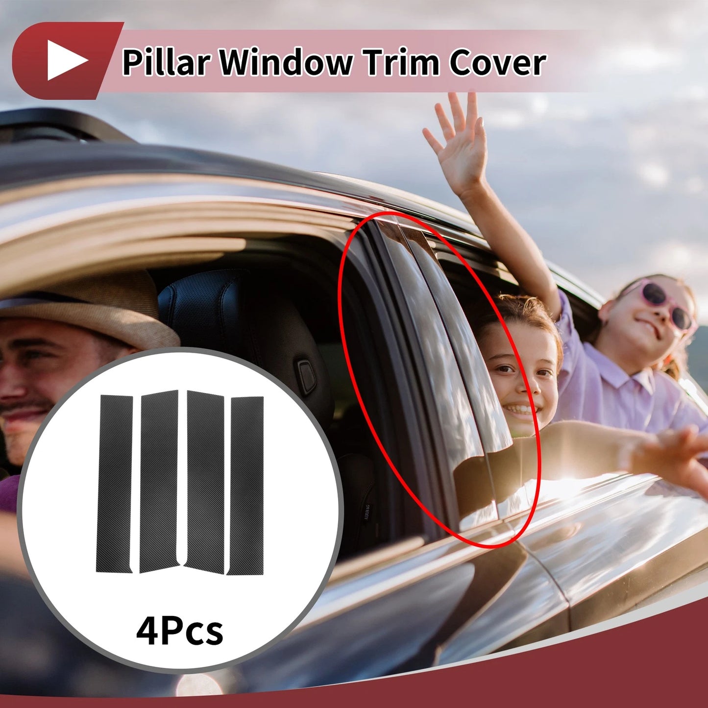 Set of 4 Car Door Pillar Window Trim for Toyota Tacoma (2024–2025) Carbon Fiber