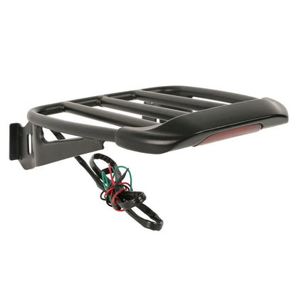 Black Two-Up Detachable Luggage Rack with LED Light for Harley Softail (1984-2005)