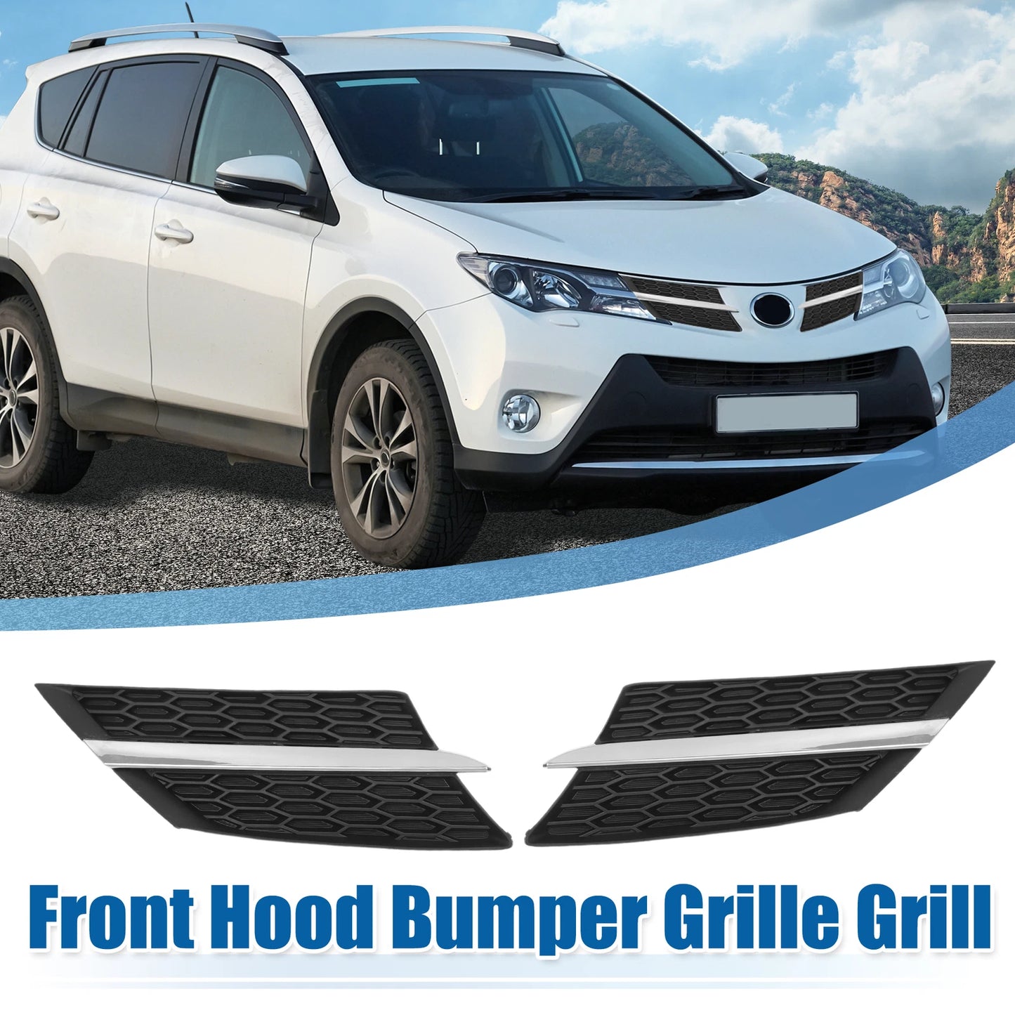 1 Pair Front Hood Bumper Grille Grill for Toyota RAV4 (2013–2015) Silver Tone