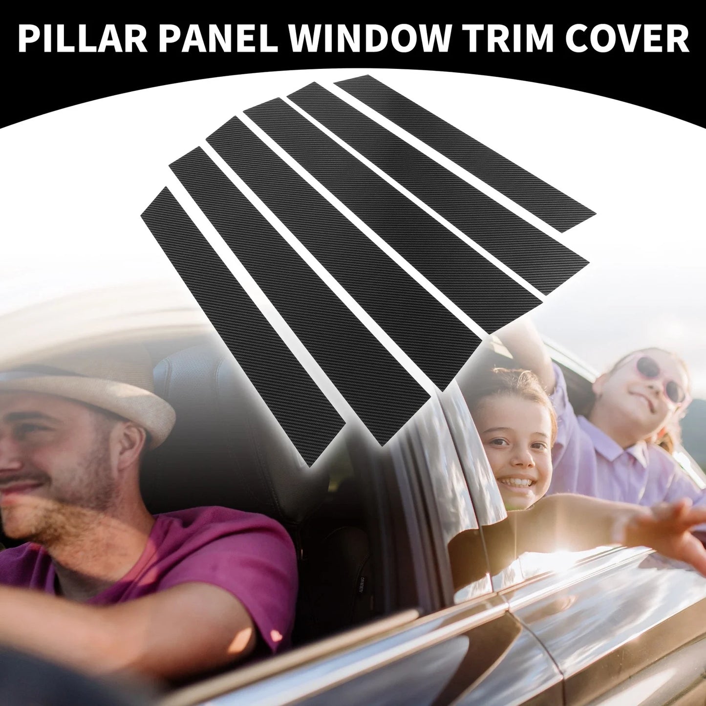 6 x Car Pillar Window Trim Covers for Honda CR-V (2007-2011) Black Carbon Fiber